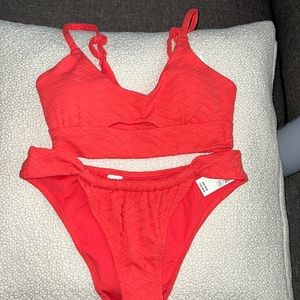 AERIE JACQUARD CUT OUT SCOOP BIKINI TOP AND BOTTOM NWT